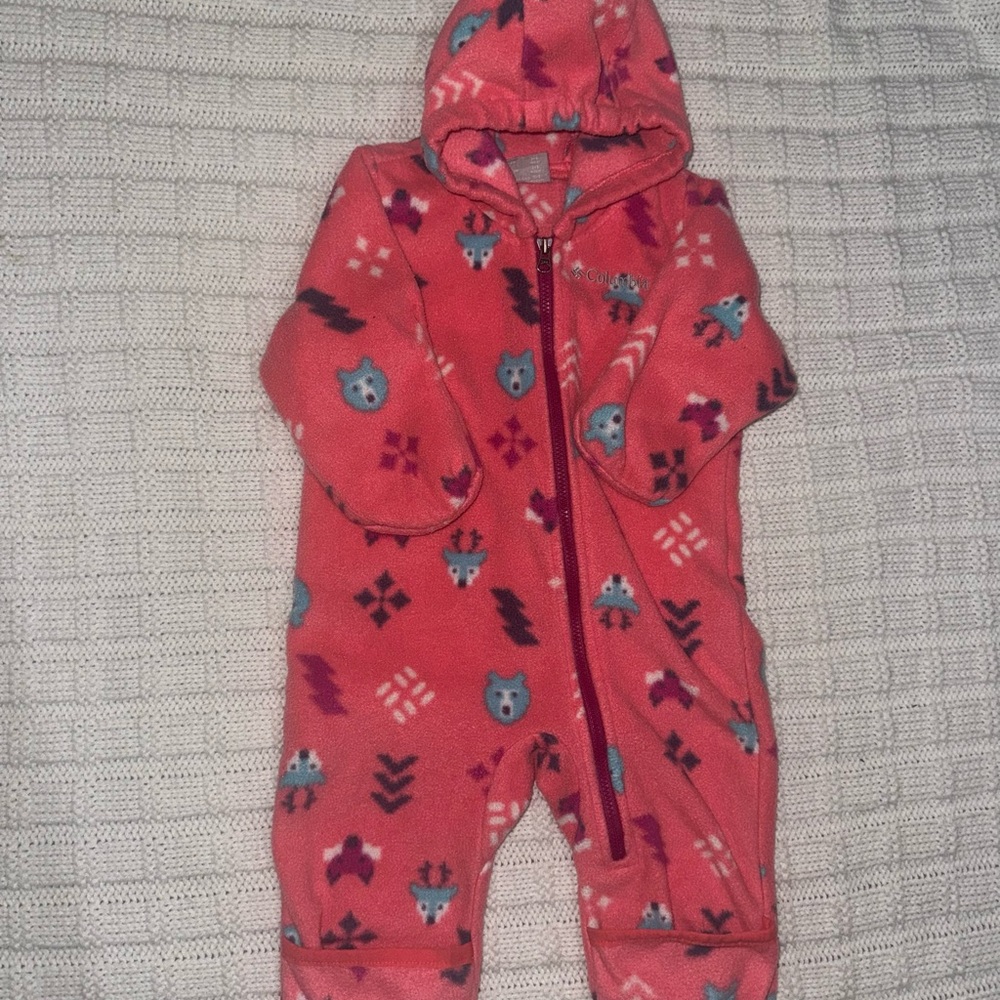 Columbia Pink Coral Fleece Hooded Baby One-Piece 3-6 M